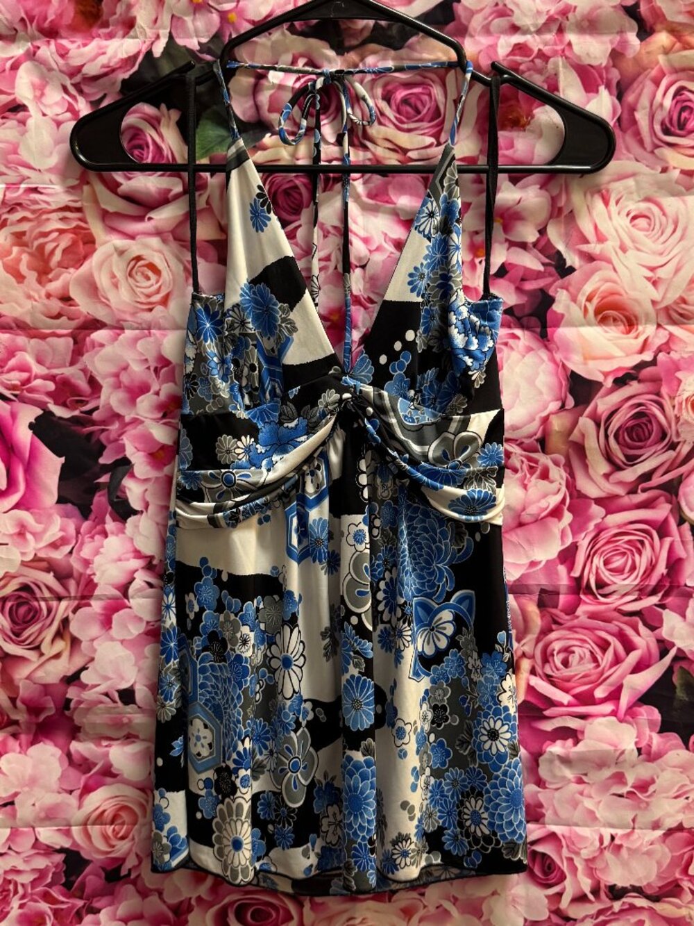 Blue Floral Halter Women's Top - Vintage Body Central